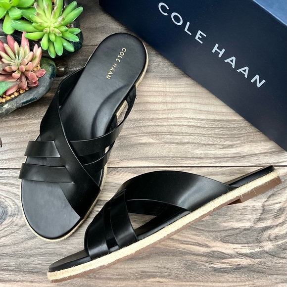 NIB Cole Haan Florens Slide Sandal Black Leather 8B 38.5